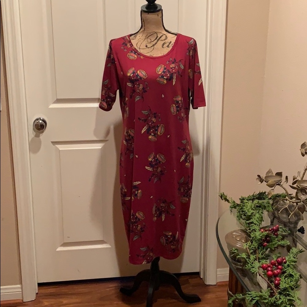 LulaRoe burgundy floral print dress.